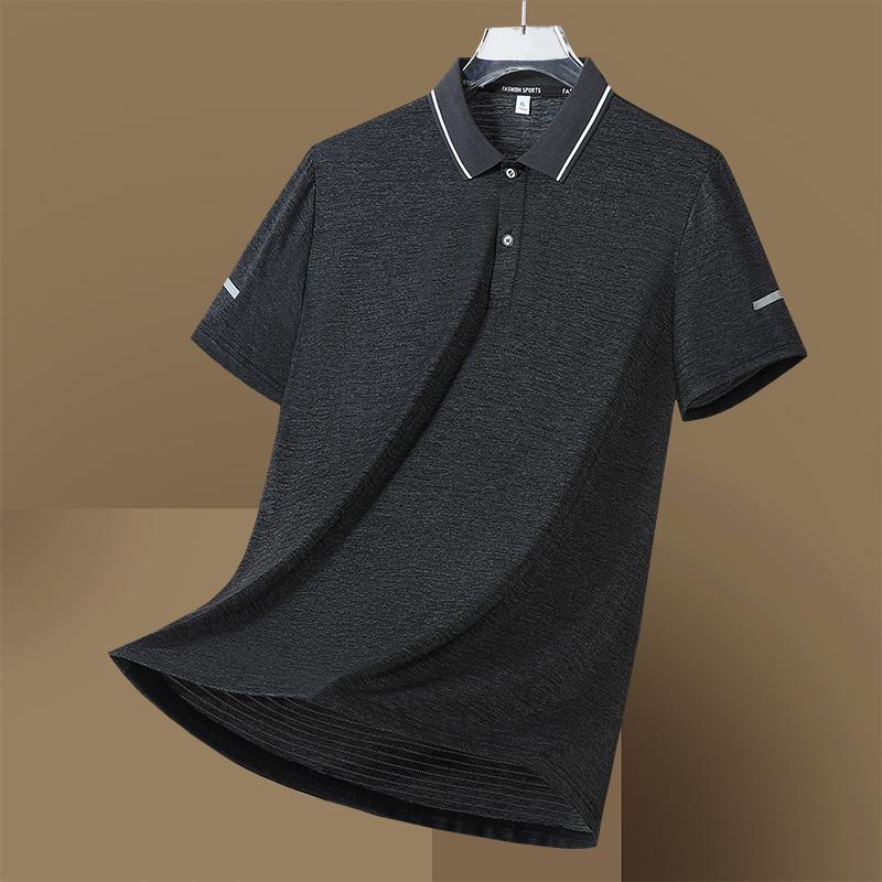 Summer Short Sleeved Men's Plus Size T-shirt, Men's Business Polo Shirt, Men's Solid Color Thin Collar T-shirt