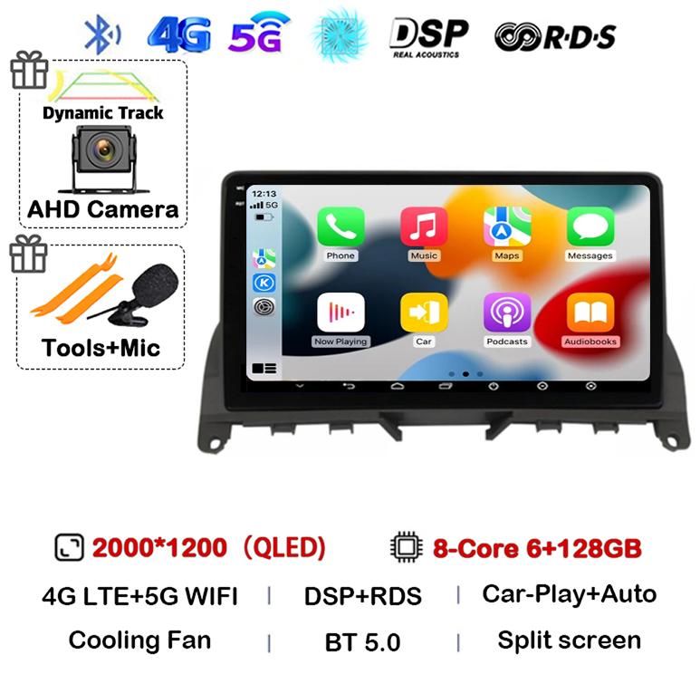 Android 14 Carplay Auto Pentru Mercedes Benz C Class 3 W204 S204 2006-2011 Radio Auto Autoradio Stereo Player Multimedia WIFI+4G DSP
