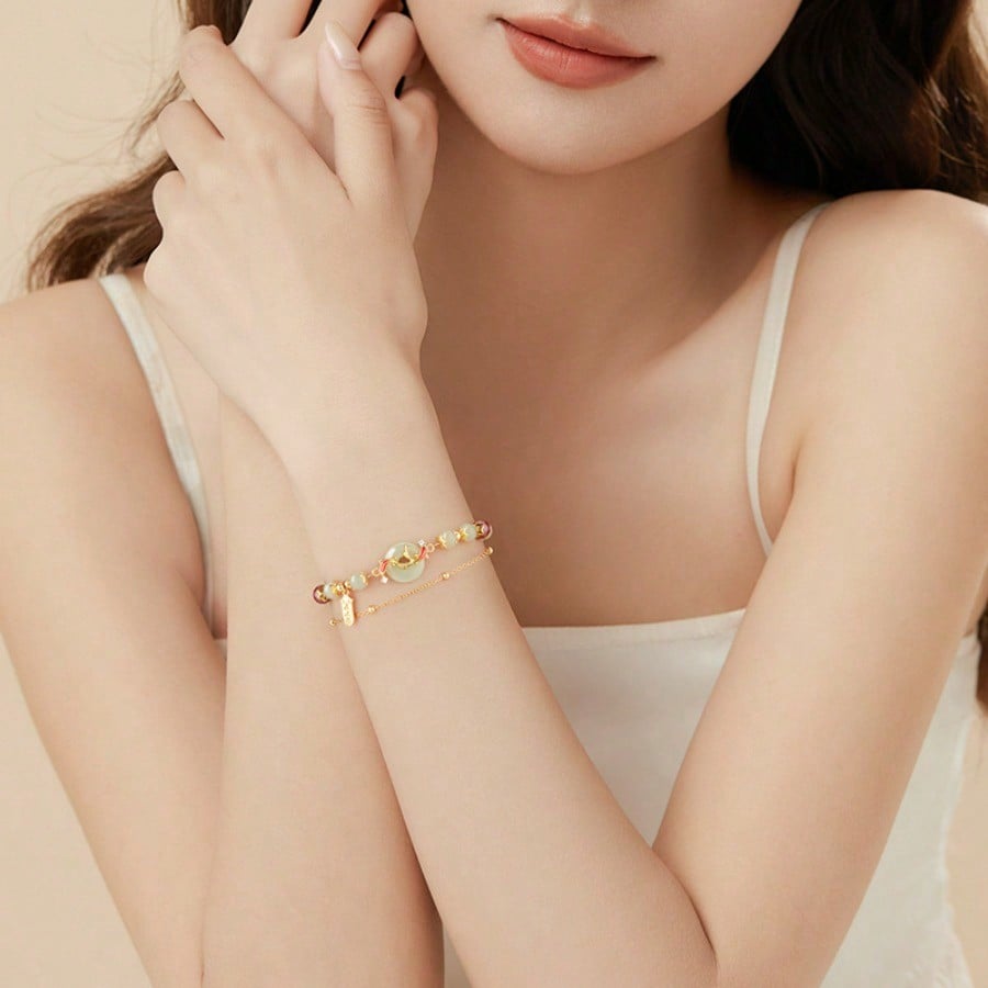 Retro women beaded bracelet women's light luxury niche design imitation jade bracelet Valentine's Day gift