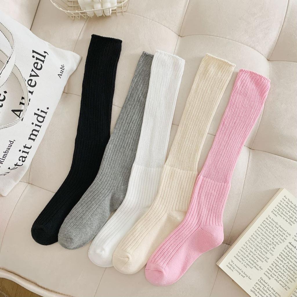Stacked Socks, Solid Color, Thick Line Calf Socks, Summer Thin Ice Socks, Mary Jane Mid-Leg Socks, White Cotton