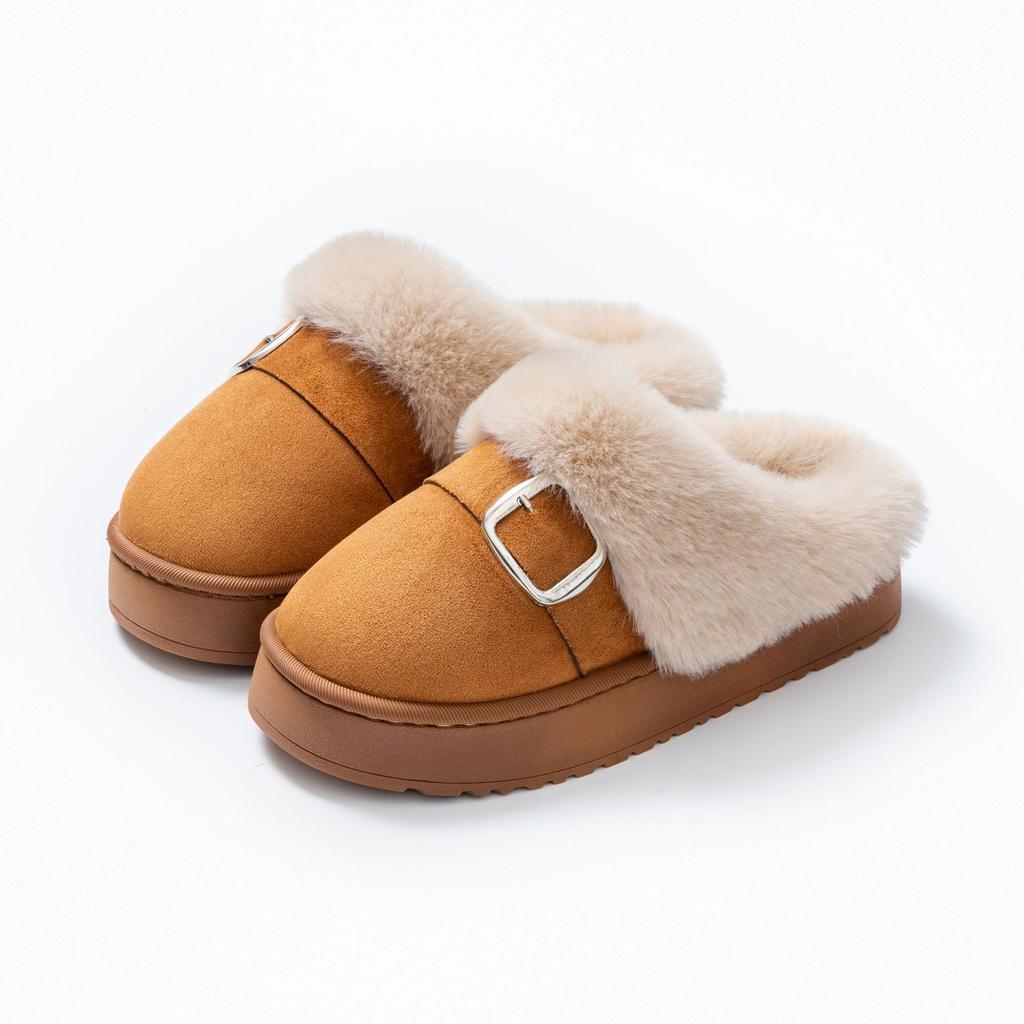 Winter new thick-soled snow boots belt buckle piled thickened warm cotton shoes thick cotton shoes cotton slippers plush