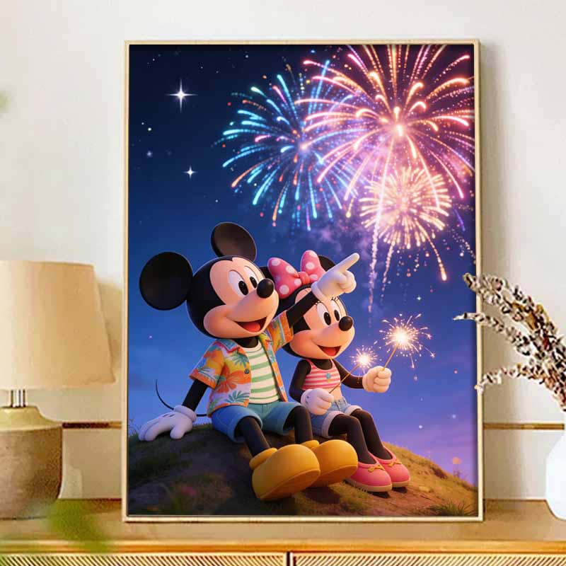 Disney DIY Diamond Painting 5d Full Diamond Mickey Minnie Fireworks Cross Stitch Diamond Living Room Bedroom Decorative Painting