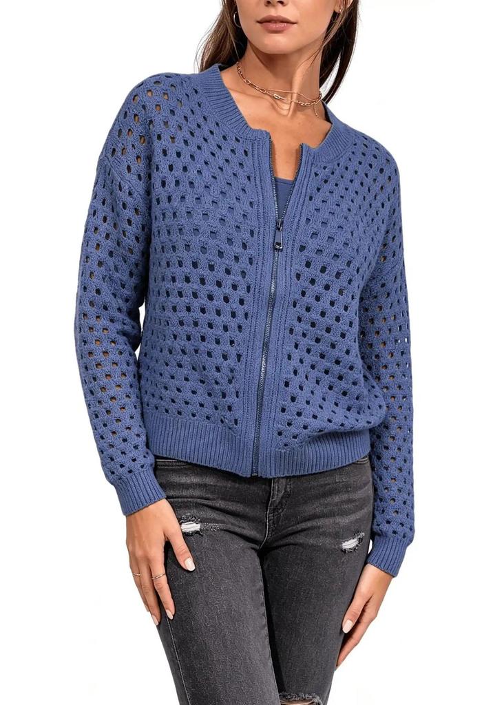 Women's Summer Zipper Sweater: Slimming Mesh Fashion Jacket