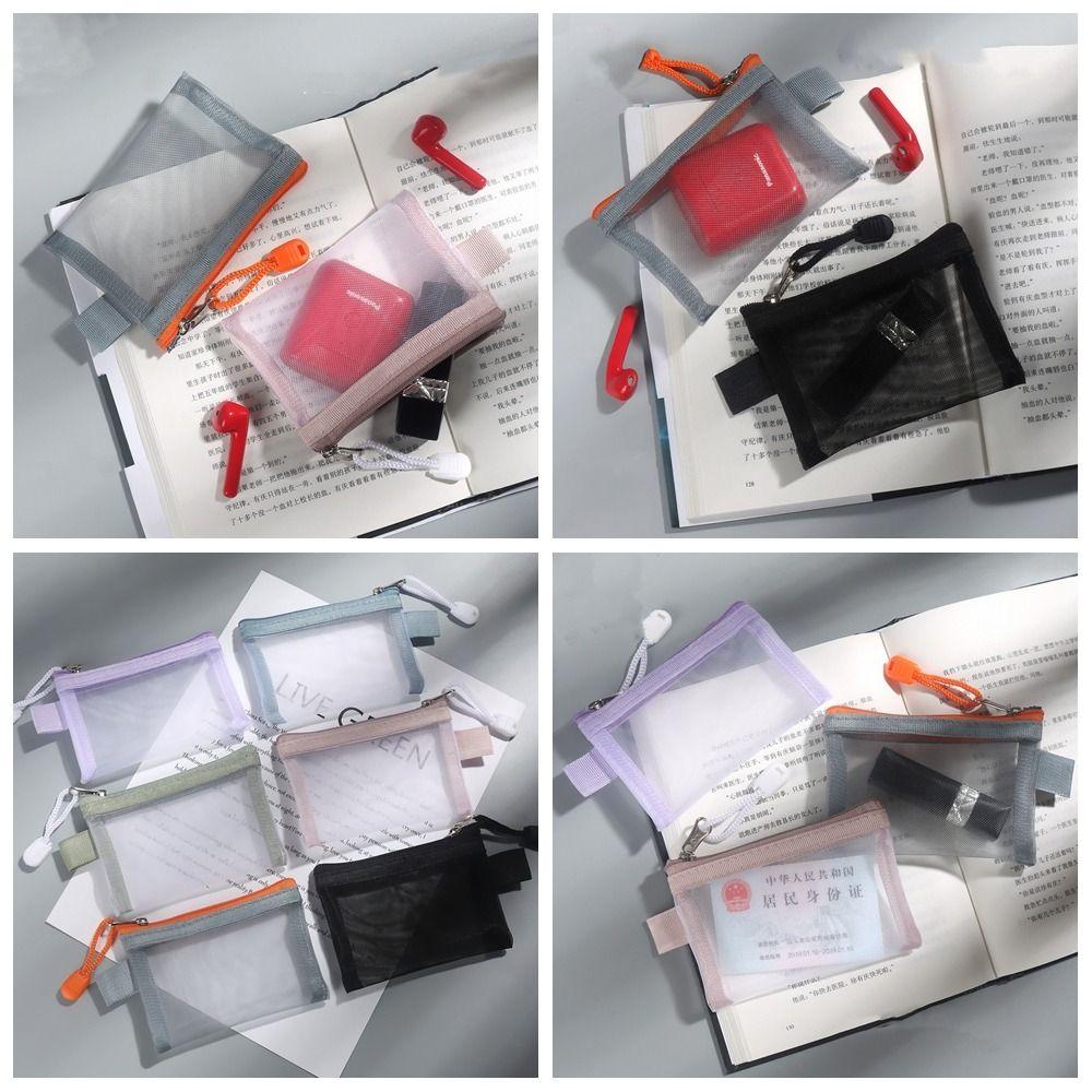 Cosmetic Bag Mesh Zipper Bag Card Bag Mini Coin Purse Creative Transparent Nylon Coin Bags  Girl