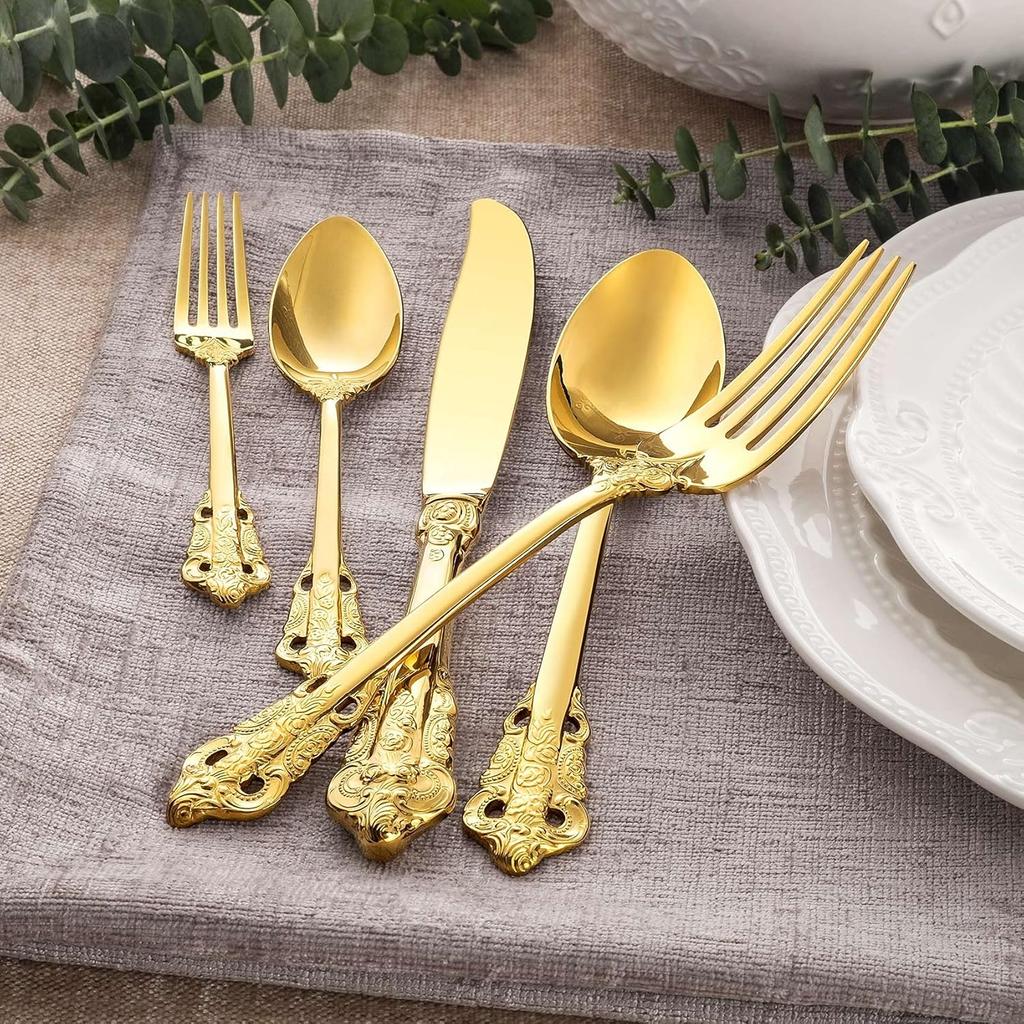 KEAWELL Luxury 7" Tea Spoon, Set of 4, 18/10 Stainless Steel, Sturdy Dessert Spoon, Gorgeous Design with Exceptional Mirror Polished Finish (Gold)