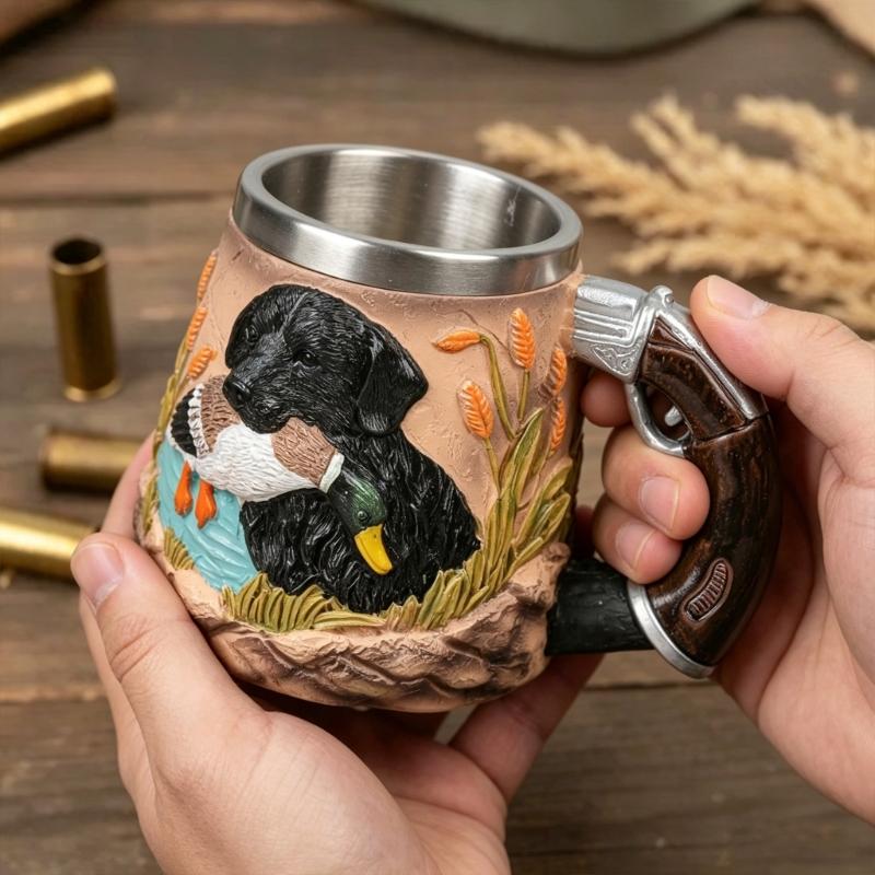 Large Capacity Resin Mug Hunting Scene Drinking Cup with Handle Great For Coffee And Hot Chocolate