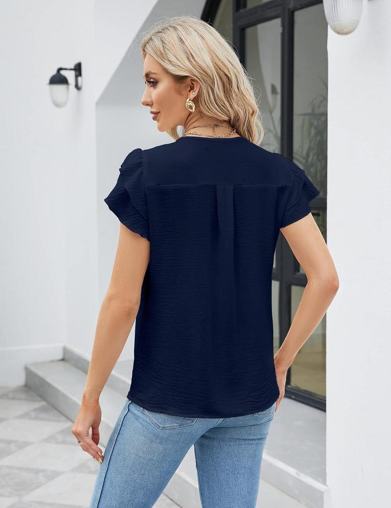 2025 Women's V-neck Polyester Short-sleeve T-shirt - 14 Colors, Casual Versatile Base Layer for Winter.
