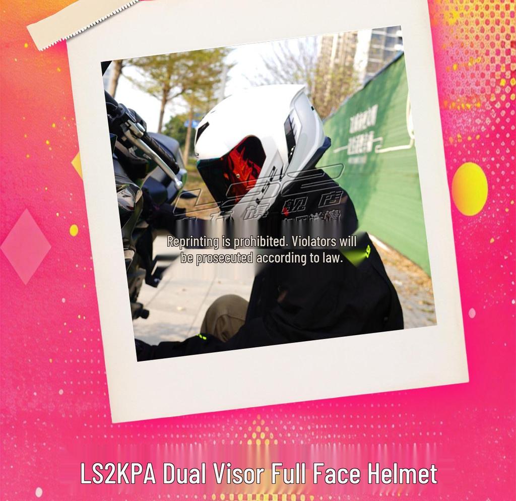 LS2 FF818 Dual Visor Full Face Motorcycle Helmet with Anti-Fog and Large Spoiler for Men & Women, All-Season, Racing Design.