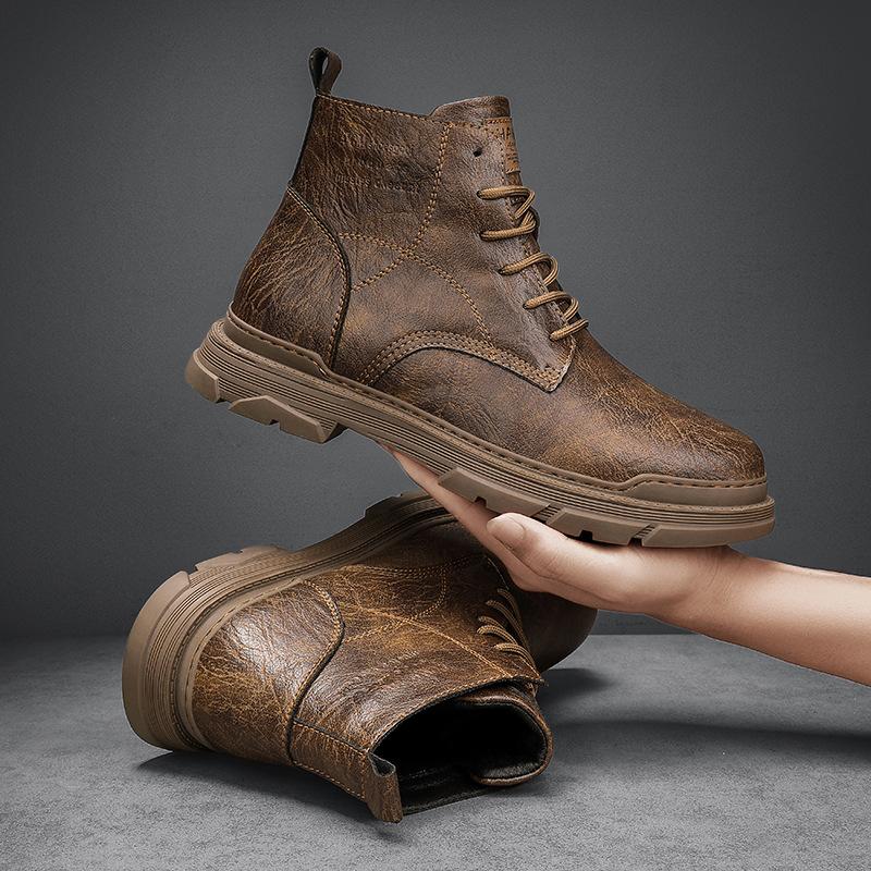 Explosive Retro High-Top Men S Shoes Genuine Leather Martin Boots Velvet Thermal Casual Shoes 38
