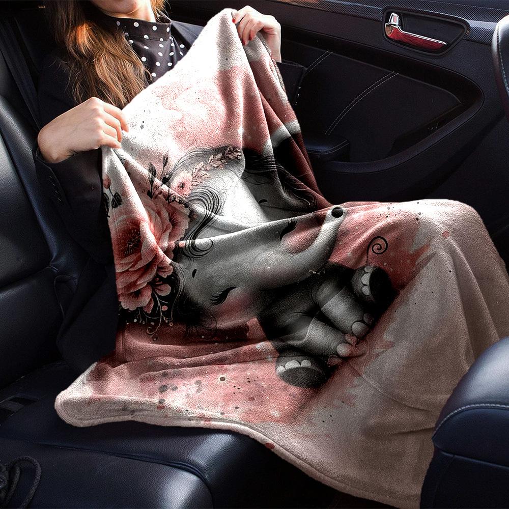 1pc Elephant Name Blanket Lightweight Flannel Throw for Sofa Bed Travel Camping Livingroom Office Couch Chair