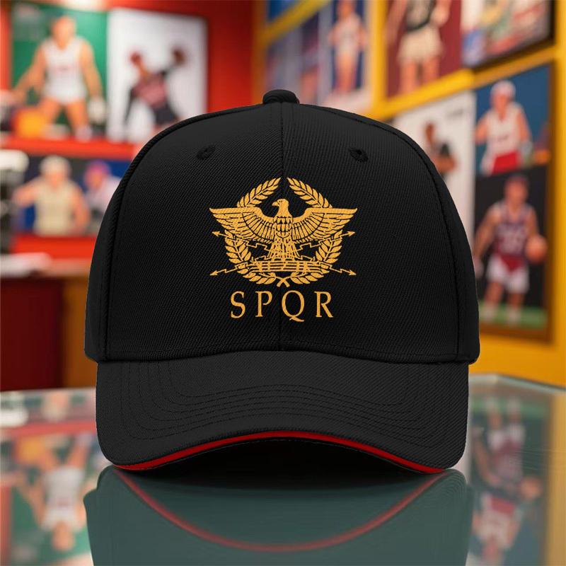 1 Pieza Gorra de Béisbol Ligera Nueva para Verano y Otoño para Hombres y Mujeres, Transpirable Negra con Estampado SPQR Romano, Gorra de Fiesta