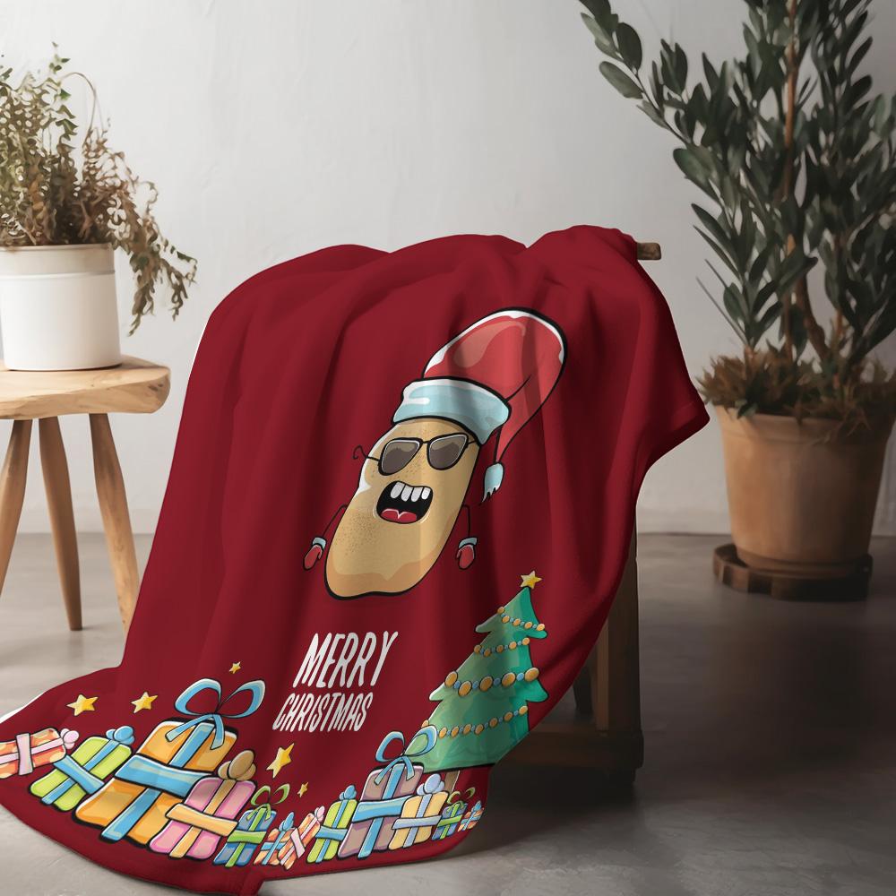 

Festive Christmas Blanket Cozy Throw Flannel Sherpa Reindeer Santa Claus Holiday Home Decor Gift Cozy Warm Soft Plush Bedspread 75x90cm