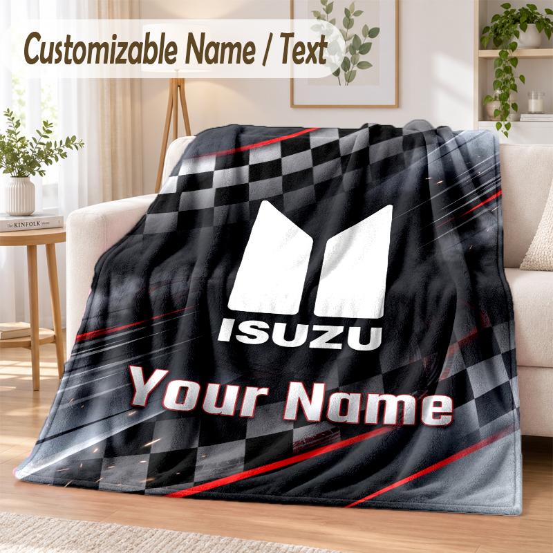 Custom Text Flannel Blanket Isuzu Print Warm Cozy Blanket Home Sofa Bedding