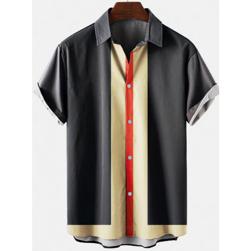 Men's Hawaiian Beach Short Sleeved Striped Shirt 3D Printed Loose Street Fun Men's Top Fashion Casual Simple Pocketless Shirt