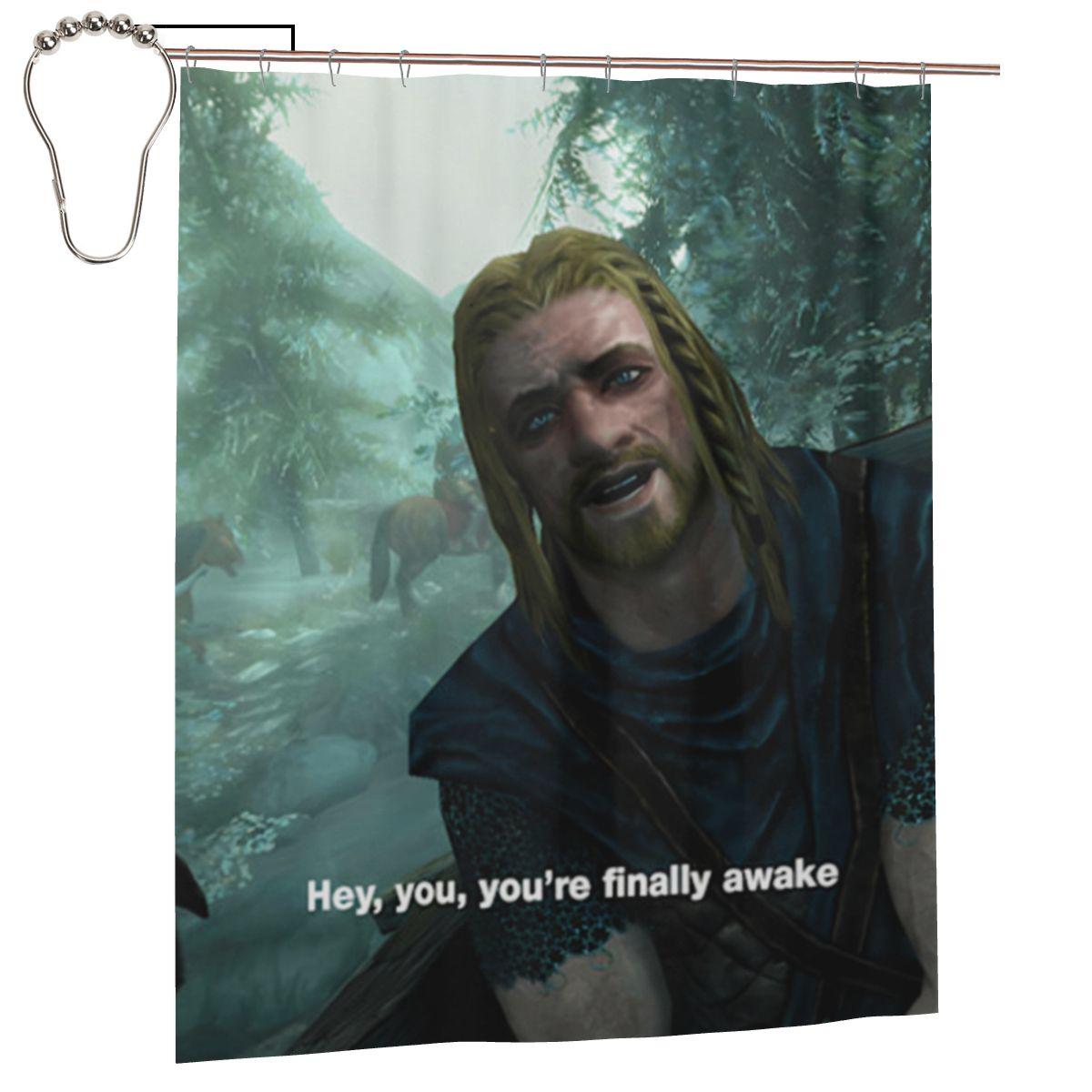 

Hey You You Re Finally Awake Skyrim Shower Curtain Bathroom Polyester Waterproof Bath Curtains With Hooks W60H190(CM)-1 Pcs