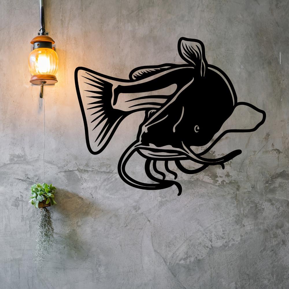 Metal Catfish Wall Art, Weatherproof Fish Sculpture Mural for Garden Fence, Housewarming Gift for Fishing Lovers, Backyard Summer Decor