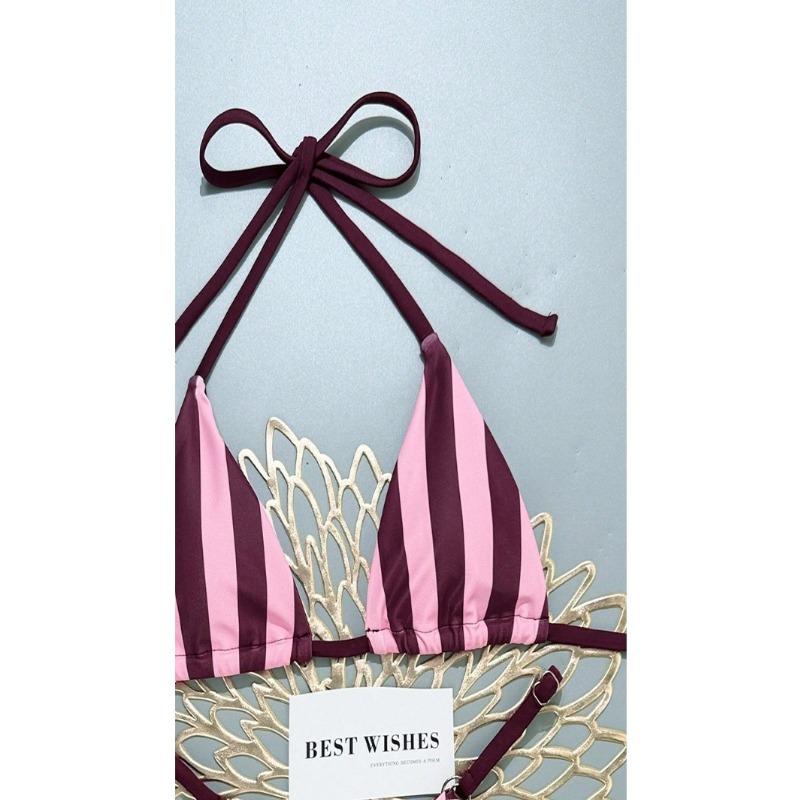 Women S Striped Halter Neck Bikini Set Sexy Two Piece Swimsuit For Beach Swimming