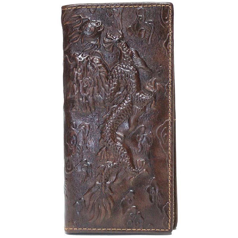 

[FashionBerry] brown dragon long wallet men s genuine leather relief dragon fashion wallet leather cowhide bifold wallet Popularity 11 card slots With