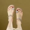 Beautiful rhinestone flower outer women's sandals 2025 summer new French set toe thick heel exquisite with skirt slippers