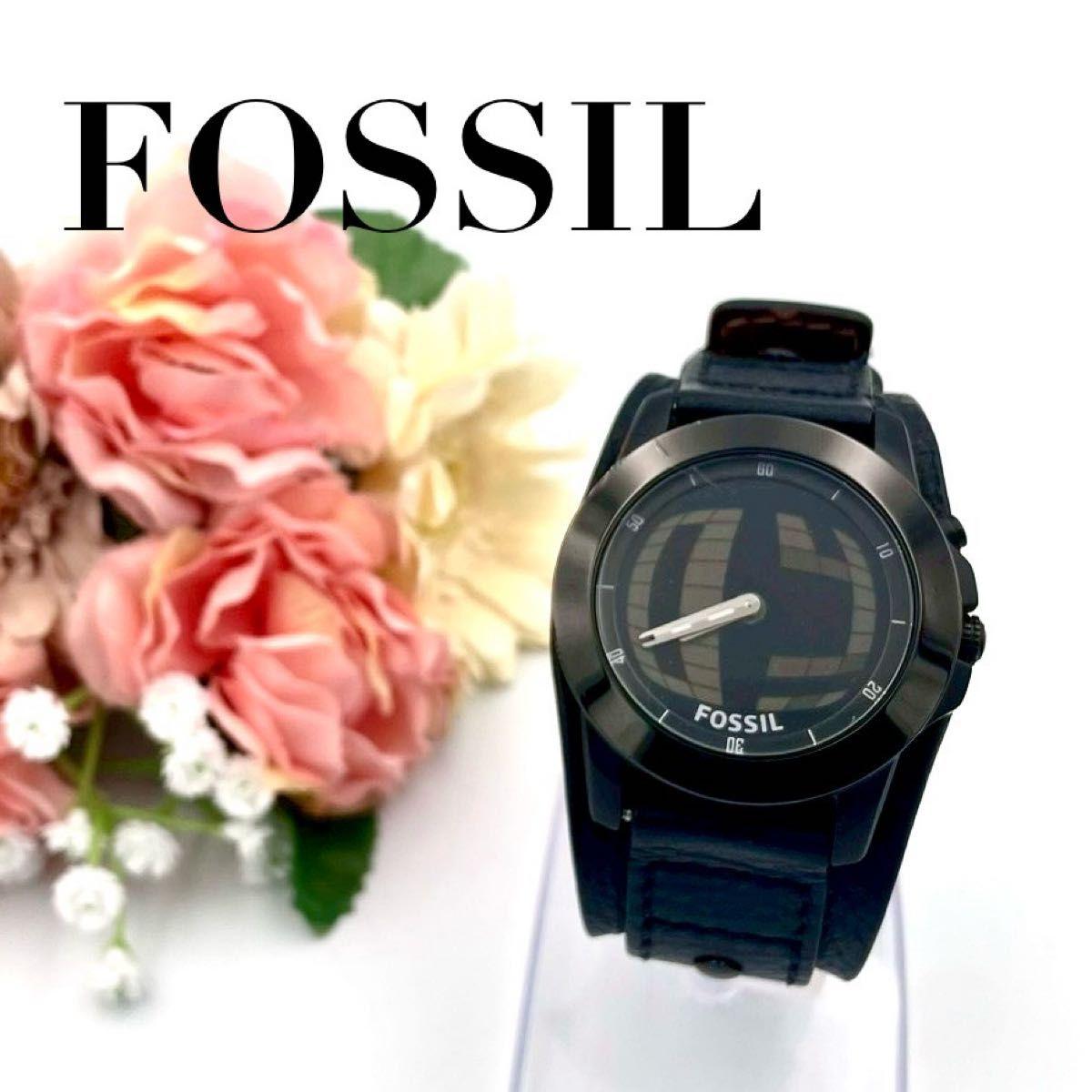 Used 410 New Battery FOSSIL Big Chick Ana-Digi Watch Vintage Quartz Leather Belt Men s Black