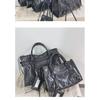 Hot Girl Cool Studded Caggle Motorcycle Bag Twist Tote Bag Oil Wax Cowhide Tote Bag Women's Single Shoulder Underarm Bag
