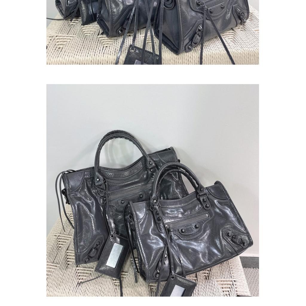 Hot Girl Cool Studded Caggle Motorcycle Bag Twist Tote Bag Oil Wax Cowhide Tote Bag Women's Single Shoulder Underarm Bag