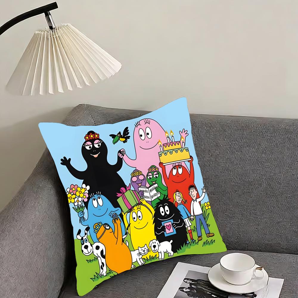Cute cartoon B-B-Barbapapas Cushion Cover Reversible Plush Pillow Cover – For car, sofa, bedroom, perfect as a gift.