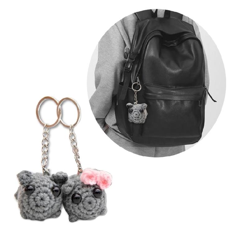 Multipurpose Sad Hamster Couple Keychain Charm Pendant 2 Pack, Handmade Crochet, Unique Accessory For Bags And Keys