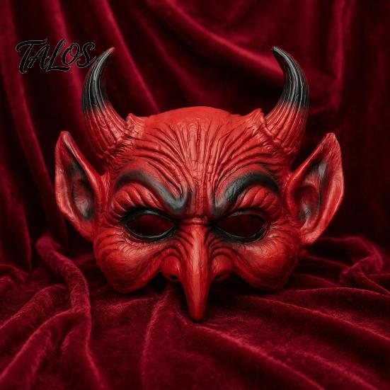 Creepy Wrinkled Skin Costume Accessory Scary Halloween Demon Foam Masque for Adults, Red Half Realistic Devil Face Masquerade Accessories with