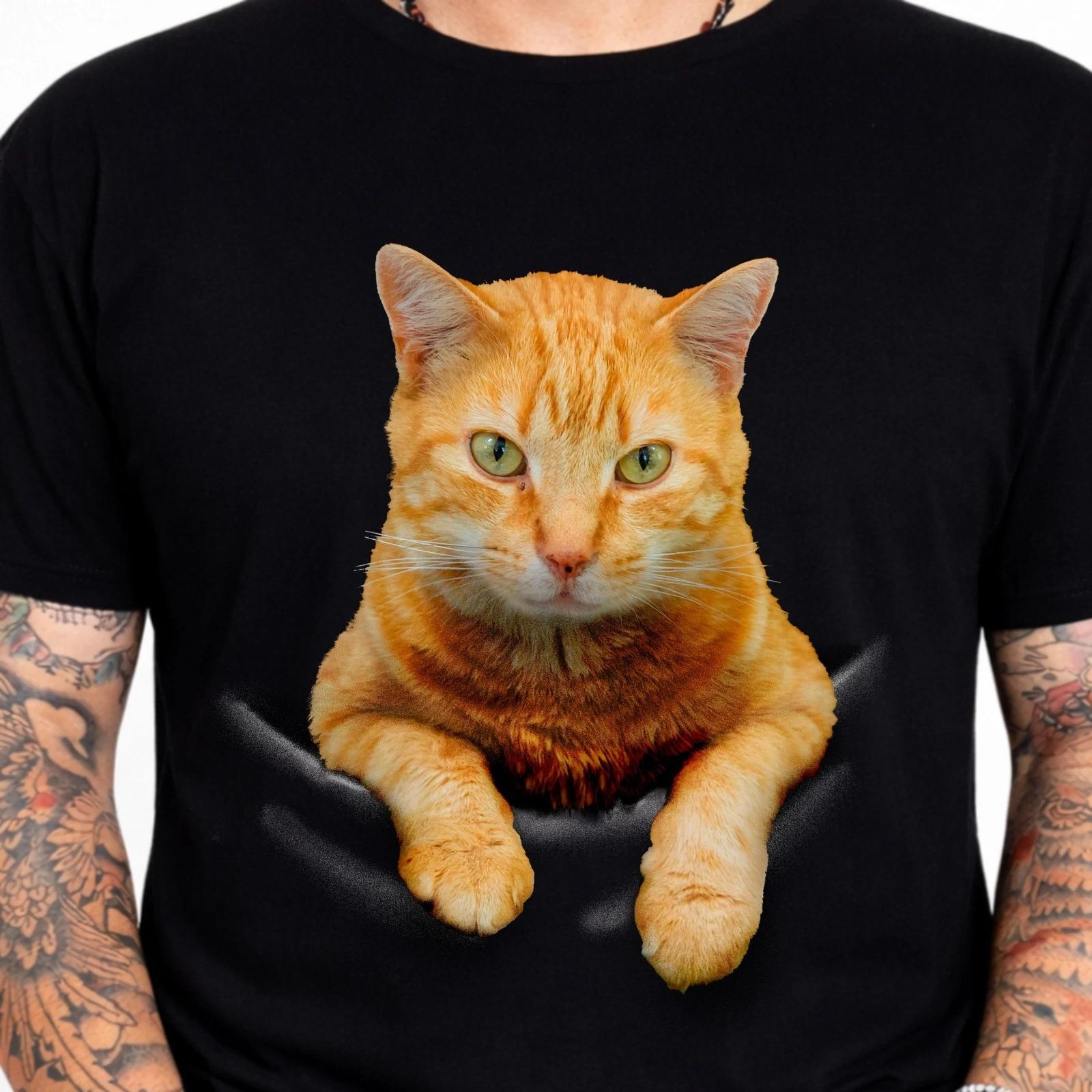 Orange Tabby Cat Peeking Out Funny Cute Cat Lover Gift Pet Owner T-Shirt. XL