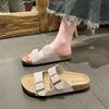 Fashion Slippers For Women Cork Footbed Beach Sandals Outdoor Suede Clogs Sandals With Adjustable Buckle Men Sandals
