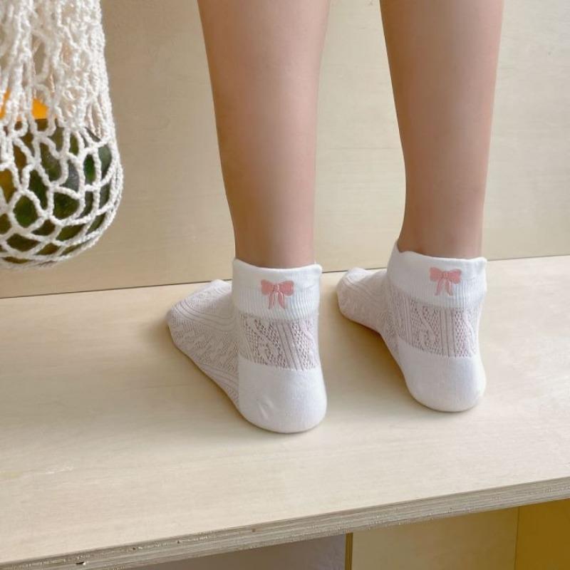 Women's Summer Thin Sweet Heel Embroidered Bow Breathable Boat Socks