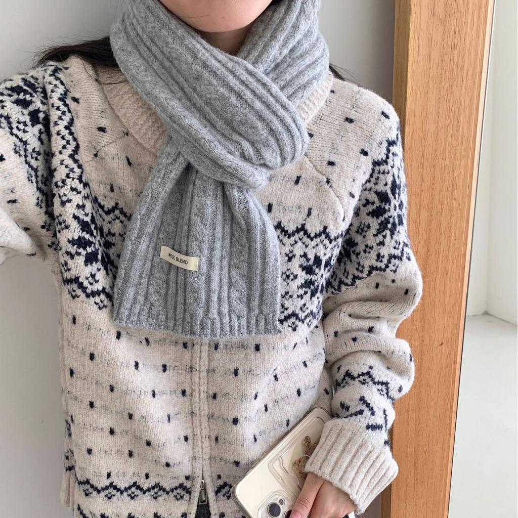 New Autumn and Winter Women's Figure Eight Scarf Wool Blended Knitted Solid Color Sweet Korean Style Versatile Fashionable Warm Scarf