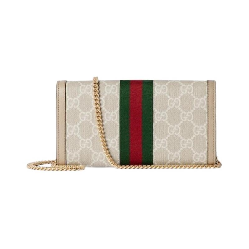 Gucci Ophidia Light Gold Accessories Supreme Canvas Shoulder Crossbody Wallet Women's Beige and White