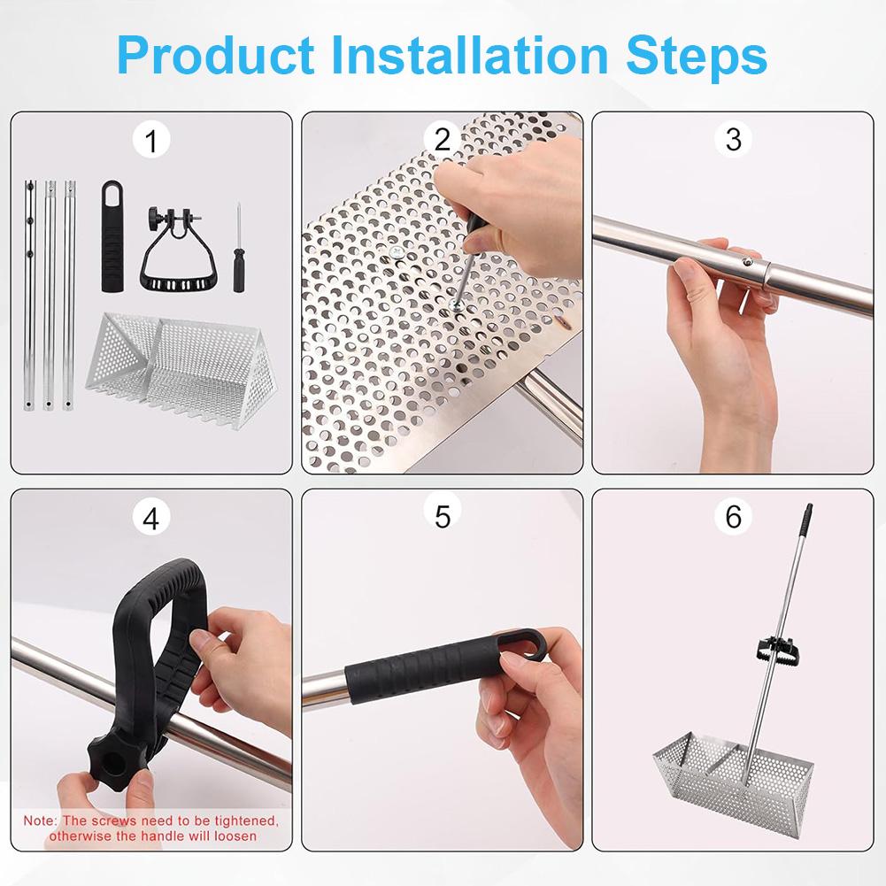 Stainless Steel Sand Gear Screen Collapsible Beach Shark Tooth Screen Sand Crab Trap Beach Sand Scoop Shovel Sand Filting Rake