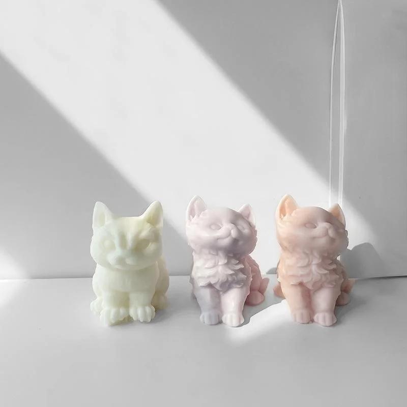 Cute Cat Silicone Candle Mold 3d Animal Kitten DIY Handmade Gypsum Ornaments Drip Glue Decorative Mould Candy Chocolate Molds