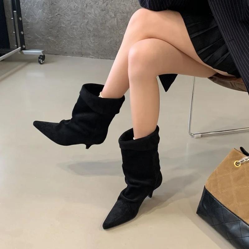 Aneikeh 2026 Winter Fashion Thin Low Heel Pointed Toe Women Ankle Boots Ladies SHort Modern Shoes Party Pumps Botas Mujer