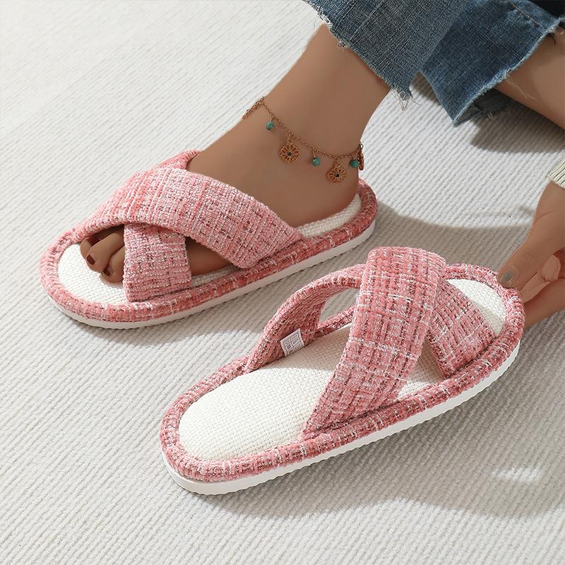 Breathable sweat-absorbing linen slippers women's home indoor silent non-slip Japanese four-season hospitality cotton and linen slippers men