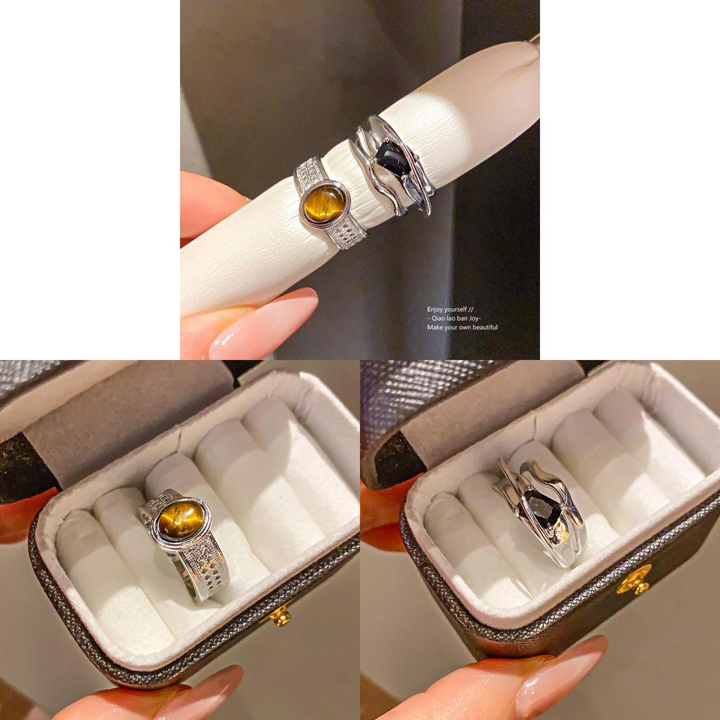 Geometric Silver Black Square Zircon Ring For Women Fashion Jewelry