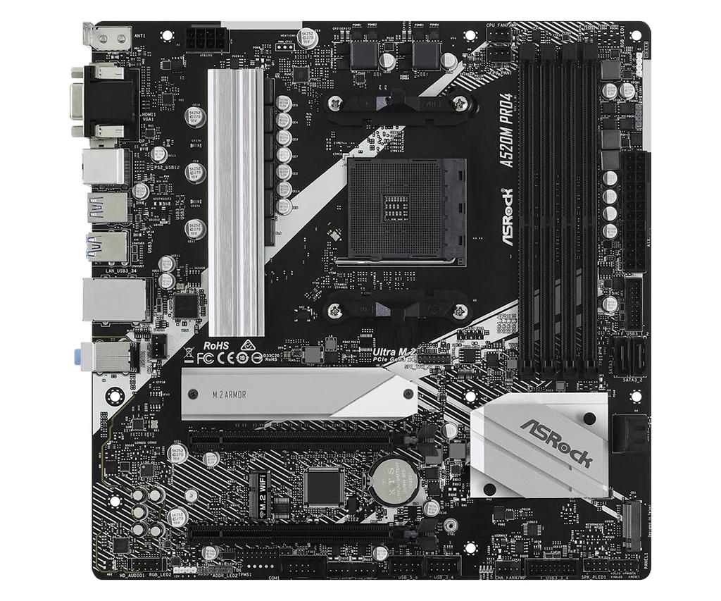 ASRock A520M Pro4 Micro ATX Motherboard with AMD Ryzen Series and A520 Chipset Japanese Supports Up To 128GB of Memory 4000/5000 (Socket AM4)