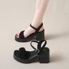 Sandals women's popular summer fairy style high heels thick-soled square-toe block-heeled sandals women's straight strap fairy shoes