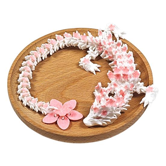 3D Printed Sakura Dragon 10.8 Inches Articulated Dragon with Movable Joints Rotating Cherry Blossom Tail Flexible Dragon Fidget Toy for Desk Decor