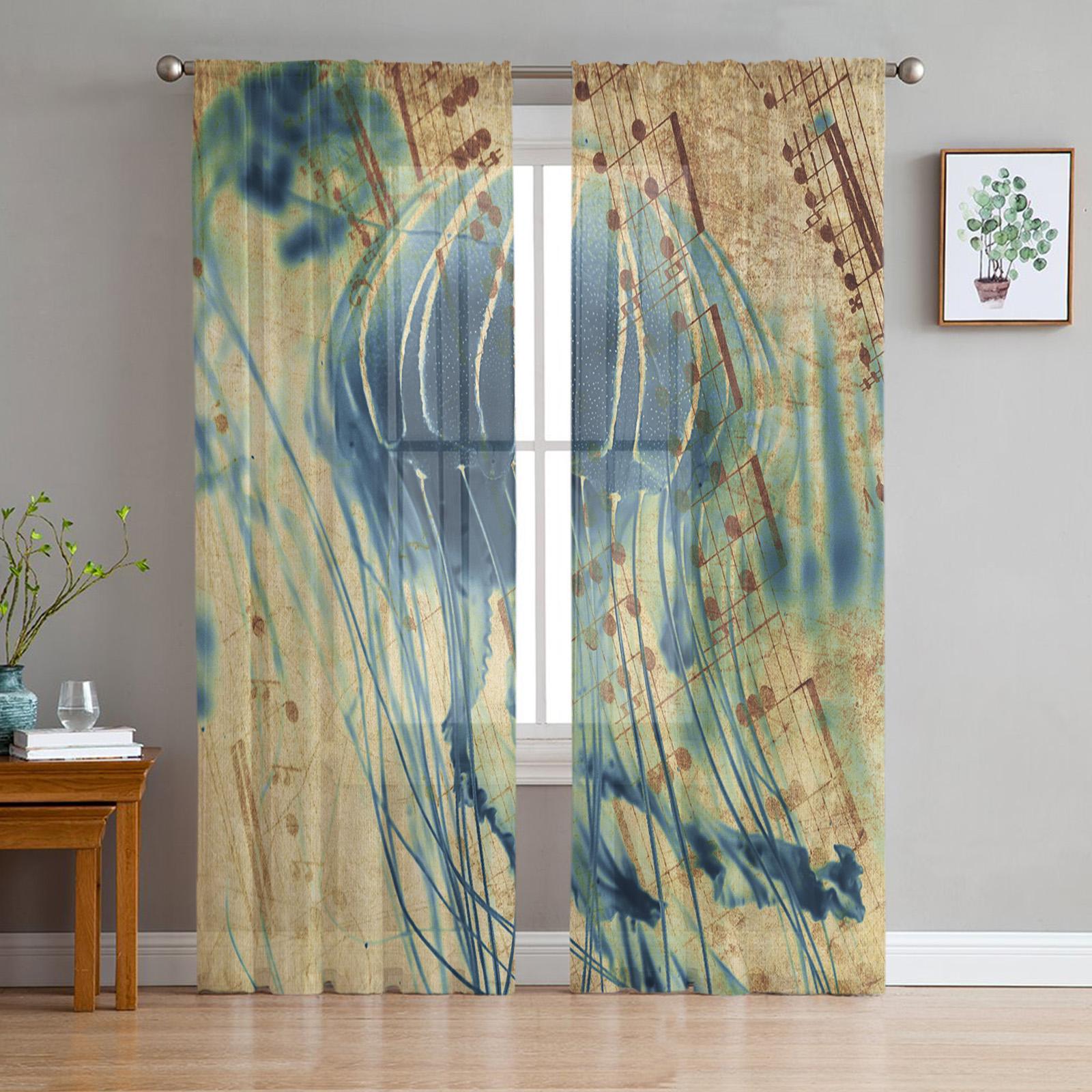 

Тюлевые шторы с лампочкой Медузы Мечта для гостиной, спальни, вуаль, украшение для дома, прозрачная занавеска для балконной двери 135W x 114H(cm)