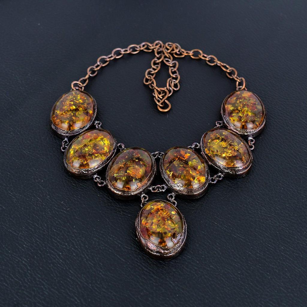 Baltic Amber Necklace Gemstone Jewelry,  Copper Electroformed Adjustable Chain Necklace, Gift For Women Handmade Necklace