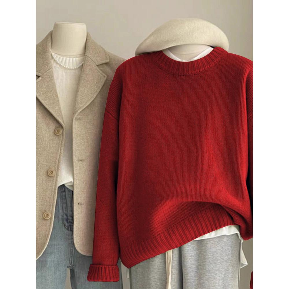 Autumn and Winter Women Soft Waxy Round Neck Cashmere Sweater Women's Loose Sweater Autumn and Winter Short Base Sweater