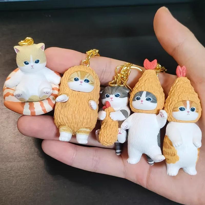 Mufosand Fried Shrimp Shark Cat Keychain Blind Box Backpack Pendant Collectible Pvc Action Figure Trendy Toys Birthday Gift