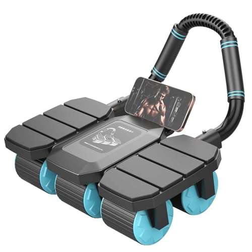 

6-Wheel Ab Roller with Return Function, 250kg Weight Capacity, Includes Knee Mat, Timer, and Smartphone Stand, Eight-Point Elbow Pads, Stable and Quie