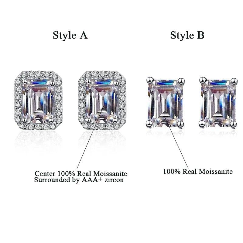 Smaragdschliff-Moissanit-Ohrringe für Frauen und Mädchen. Brillante VVS1-Labor-Diamant-Ohrringe, S925-Silber-Moissanit-Ohrstecker