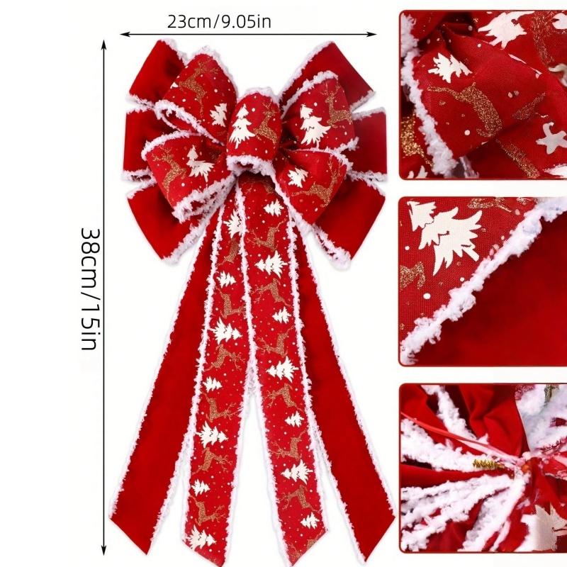 1 Piece of Red Christmas Wreath, Bow, Outdoor Decoration, Velvet Sequins,reindeer Bow, Outdoor Use During the Christmas Holiday