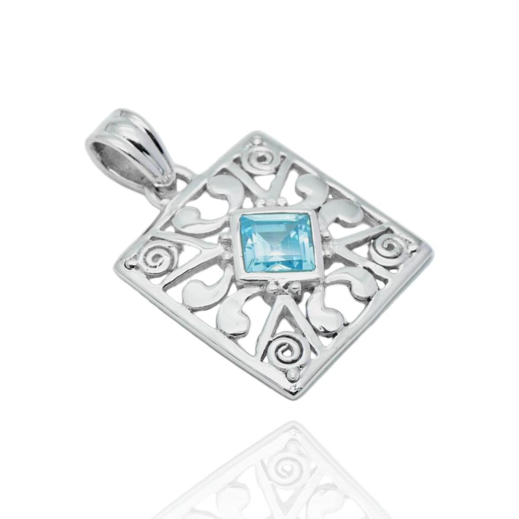 Sky Blue Topaz pendant, 925 silver Pendant, women's pendant, gift for her, Statement pendant, Square Pendant